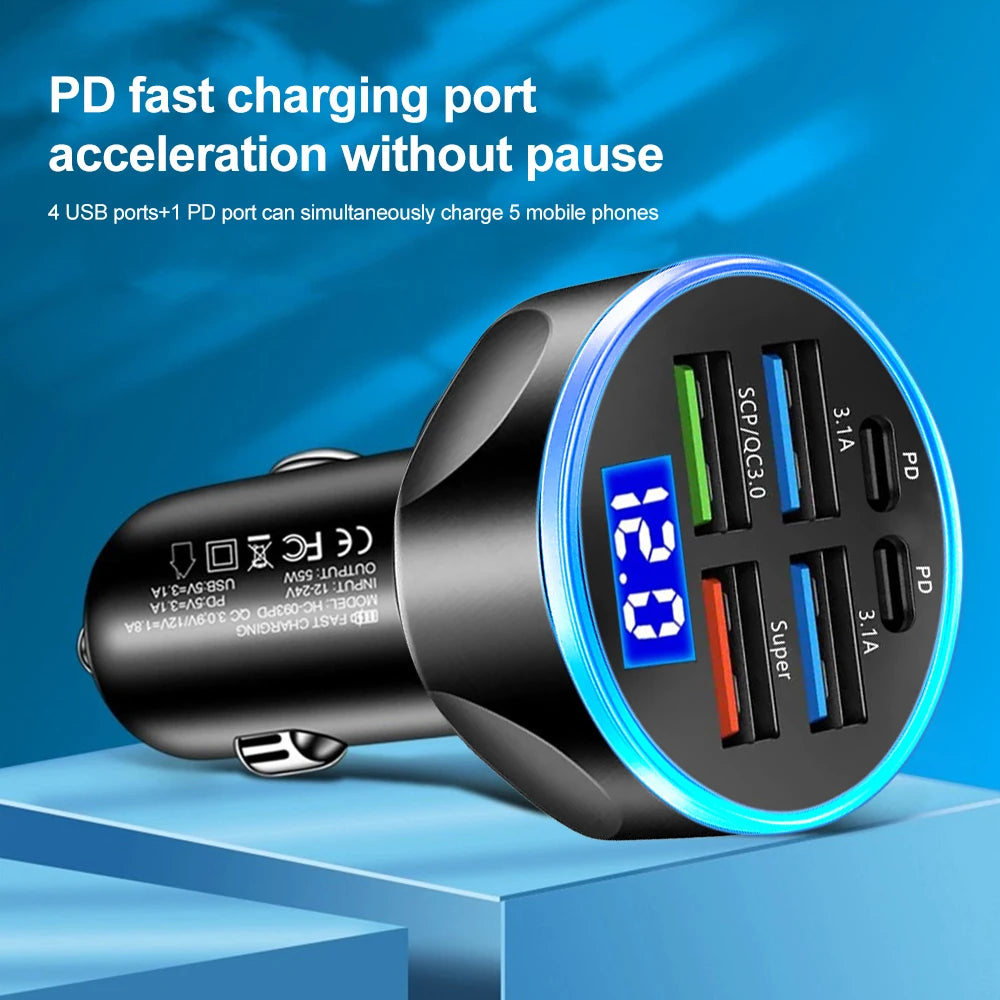 Fast Charge Car Cigarette Lighter Adapter 1-to-6