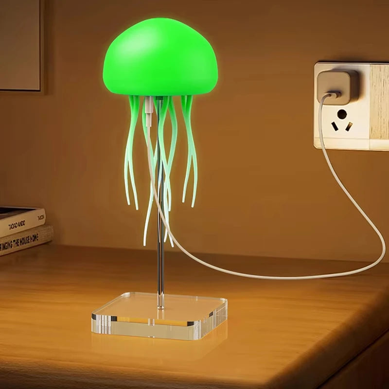Jellyfish Cartoon LED Night Light – Voice Control RGB Rotating Bedside Lamp