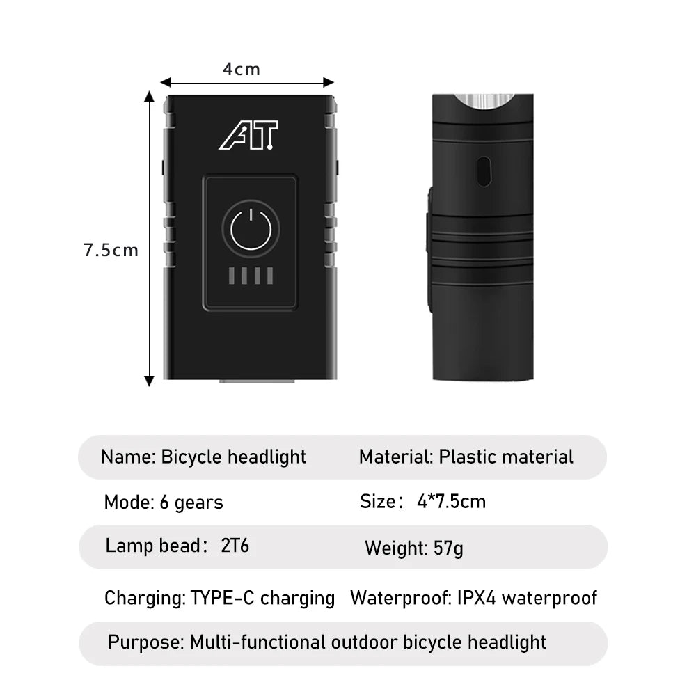 LED Bicycle Front Light Type-C Rechargeable