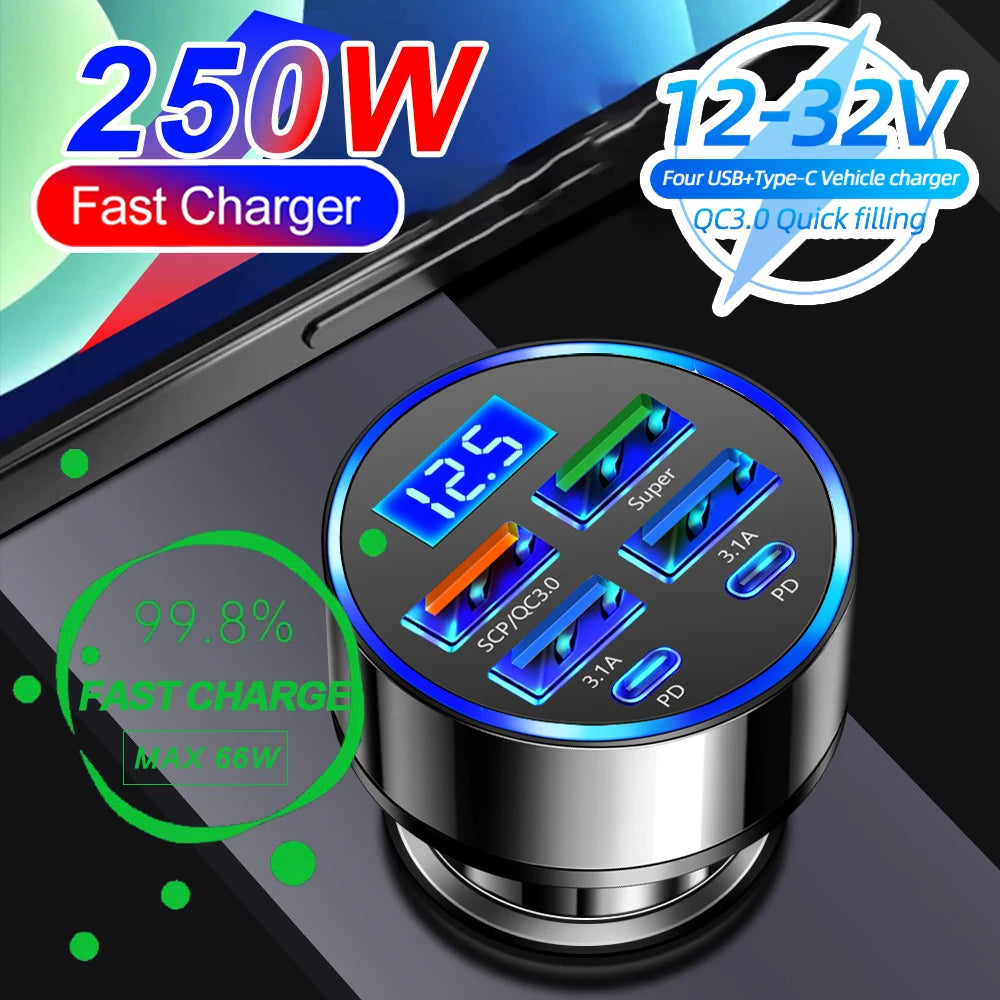Fast Charge Car Cigarette Lighter Adapter 1-to-6