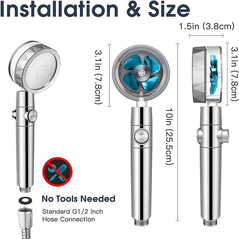360° Turbo Fan High-Pressure Water-Saving Shower Head