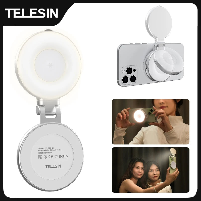 TELESIN Magnetic Phone Fill Light – Adjustable Selfie Light for iPhone, Xiaomi, Huawei, Samsung