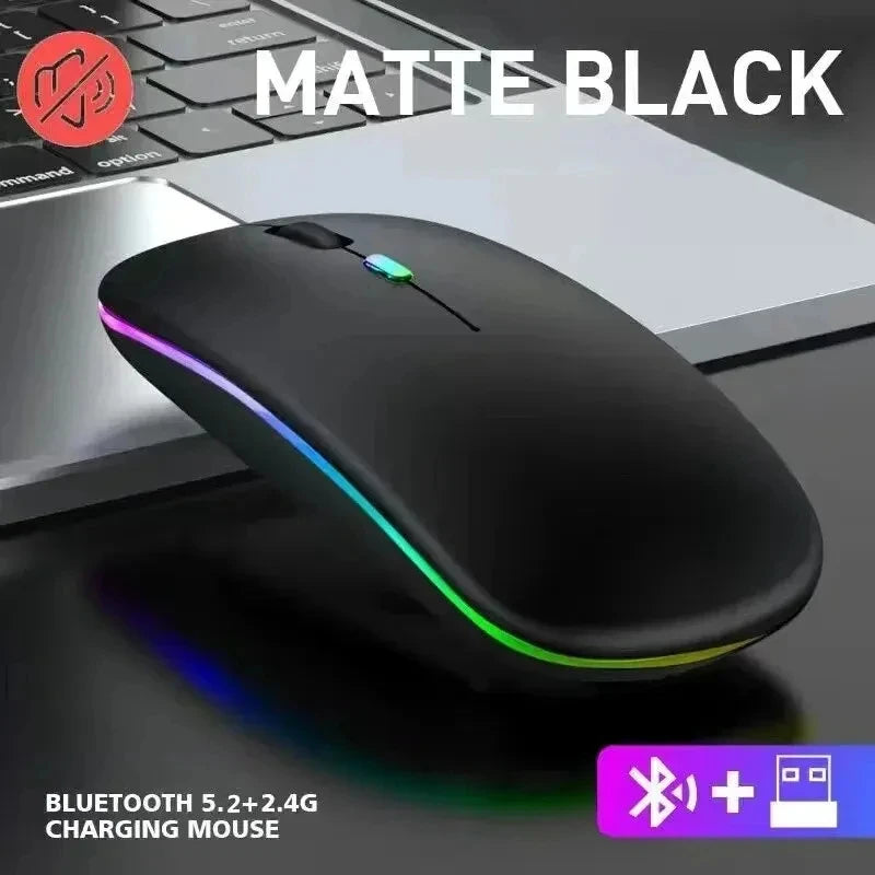 Silent Rechargeable LED Wireless Mouse (Bluetooth + 2.4GHz)