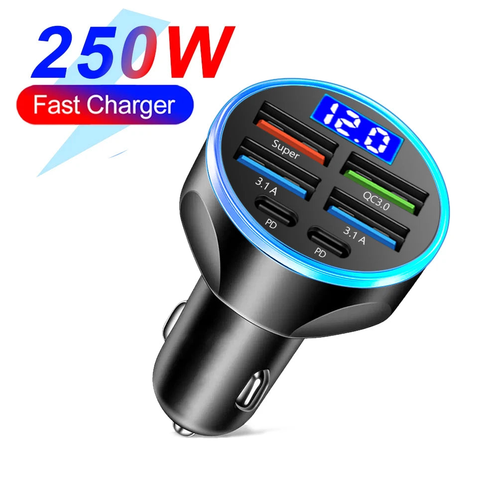 Fast Charge Car Cigarette Lighter Adapter 1-to-6