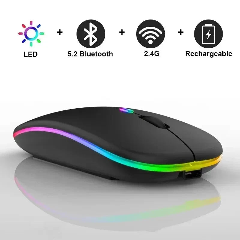 Silent Rechargeable LED Wireless Mouse (Bluetooth + 2.4GHz)
