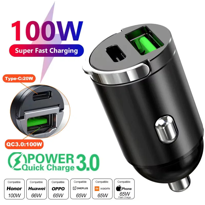 QC3.0 PD Mini Fast Charging Car USB Type C Charger