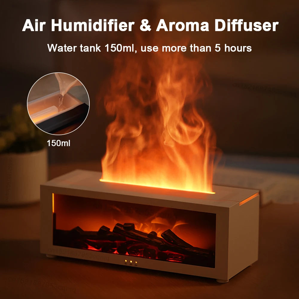 Flame Air Humidifier & Essential Oil Diffuser – LED Light Aroma Humidifier with Remote Control for Home