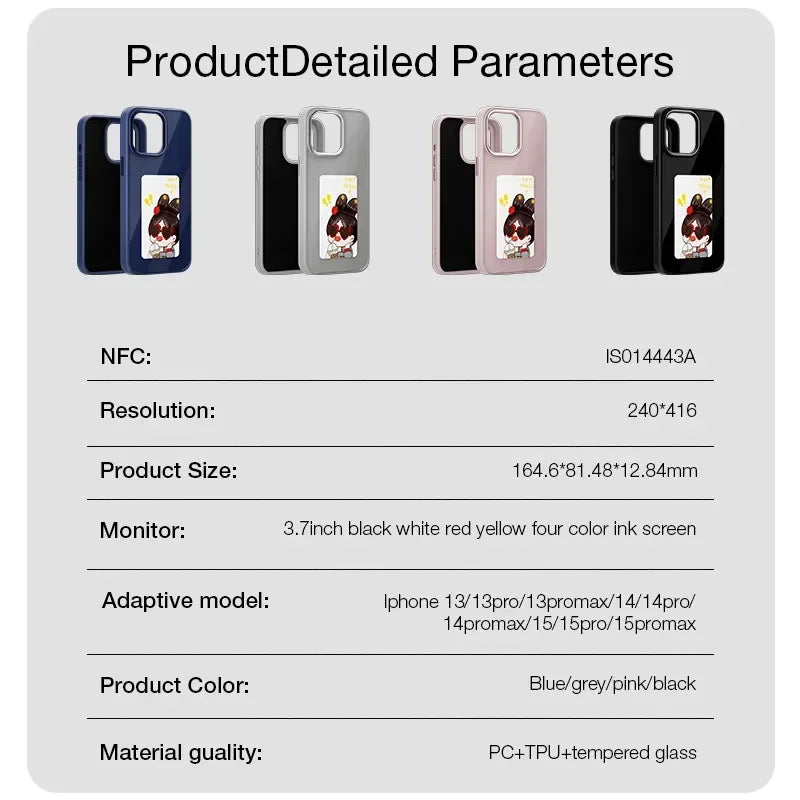 Phone Case DIY Smart Display Customized Ink Screen Glass Projection Cover for  iPhone 11–16 Pro Max