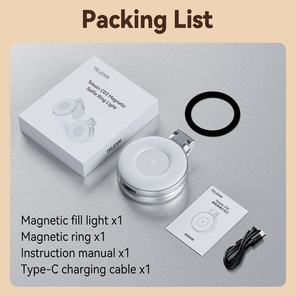 TELESIN Magnetic Phone Fill Light – Adjustable Selfie Light for iPhone, Xiaomi, Huawei, Samsung