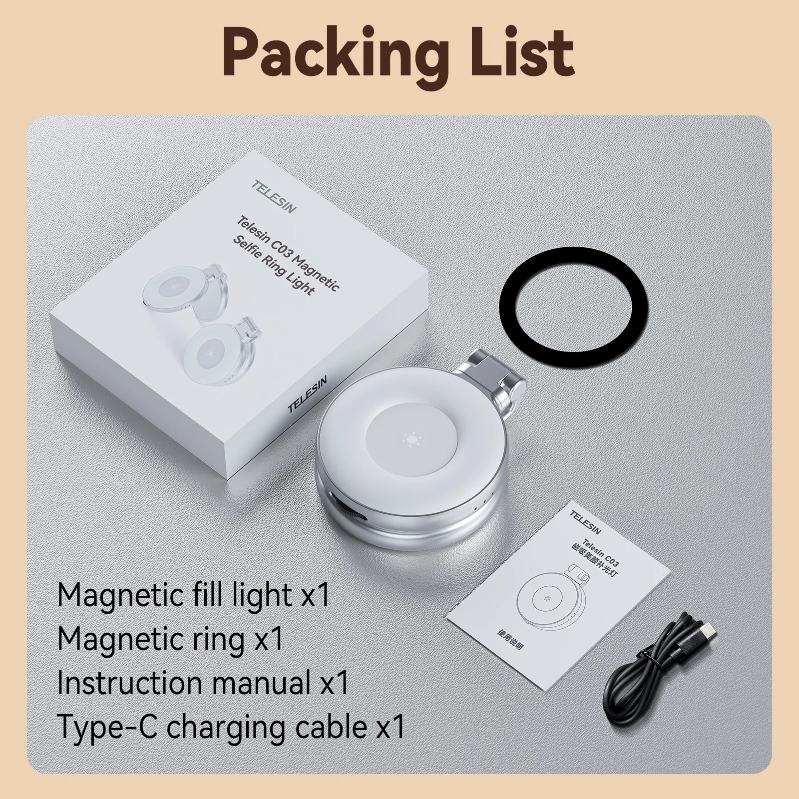 TELESIN Magnetic Phone Fill Light – Adjustable Selfie Light for iPhone, Xiaomi, Huawei, Samsung