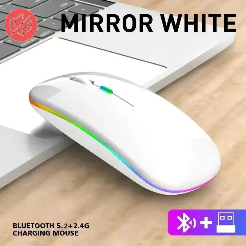 Silent Rechargeable LED Wireless Mouse (Bluetooth + 2.4GHz)