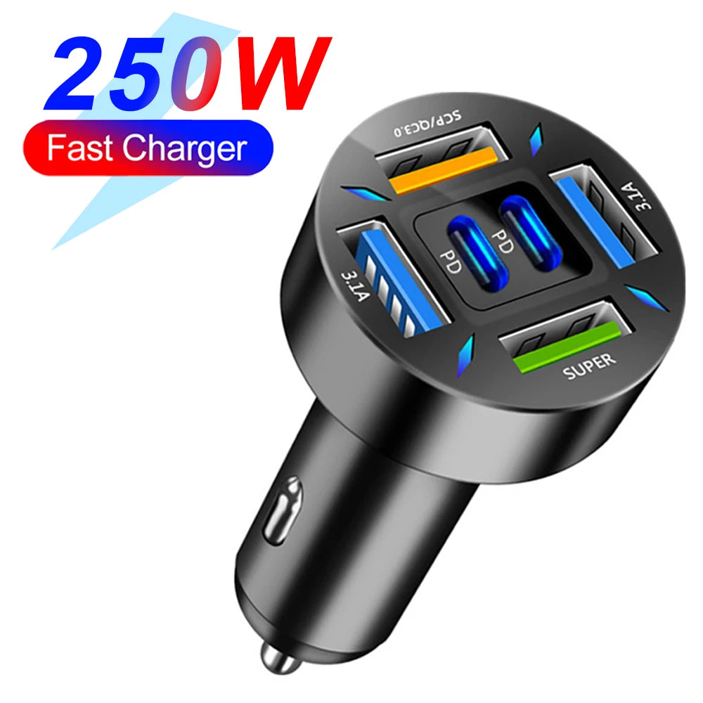 Fast Charge Car Cigarette Lighter Adapter 1-to-6