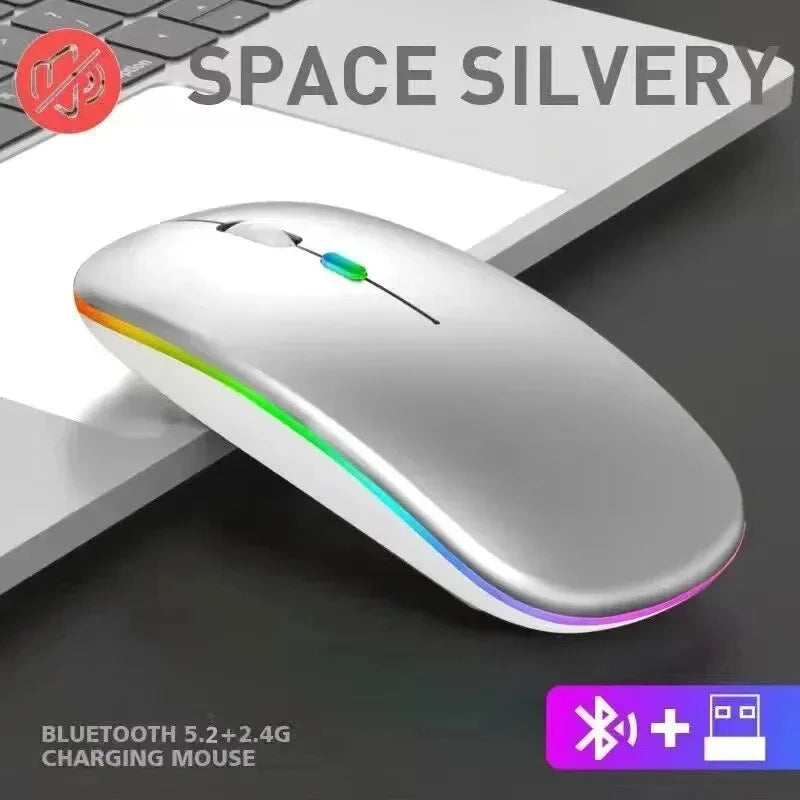Silent Rechargeable LED Wireless Mouse (Bluetooth + 2.4GHz)