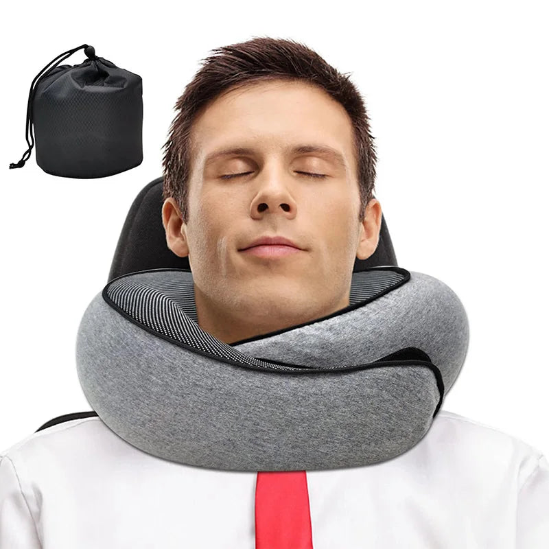 Travel Neck Pillow – Memory Foam U-Shaped Pillow for Neck Support, Portable & Adjustable