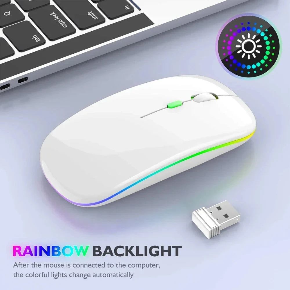 Silent Rechargeable LED Wireless Mouse (Bluetooth + 2.4GHz)
