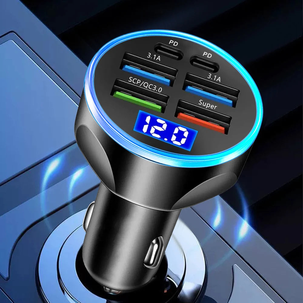 Fast Charge Car Cigarette Lighter Adapter 1-to-6