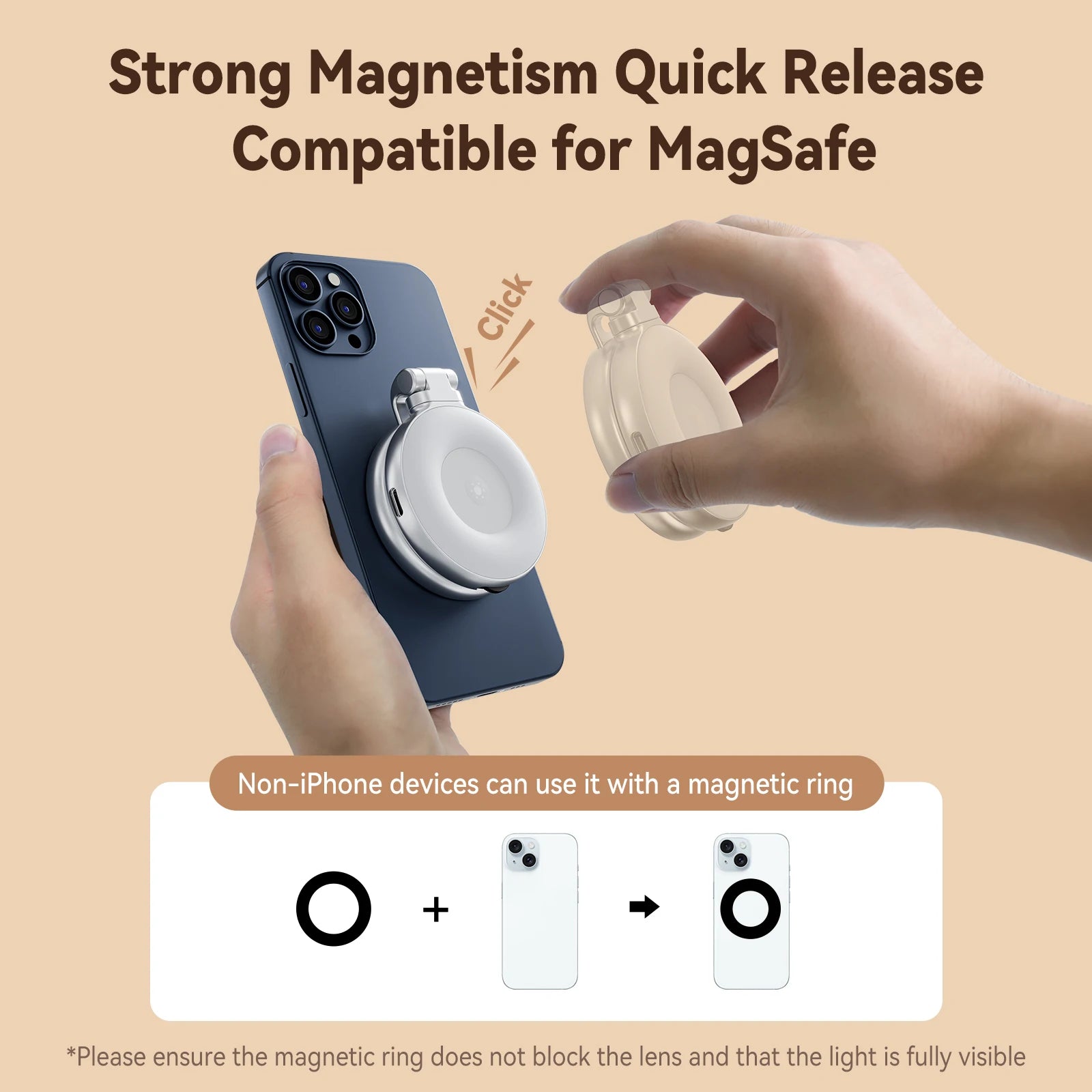 TELESIN Magnetic Phone Fill Light – Adjustable Selfie Light for iPhone, Xiaomi, Huawei, Samsung