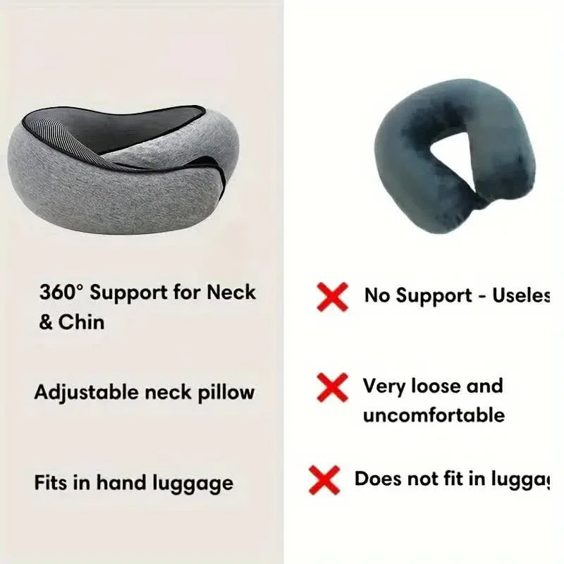 Travel Neck Pillow – Memory Foam U-Shaped Pillow for Neck Support, Portable & Adjustable