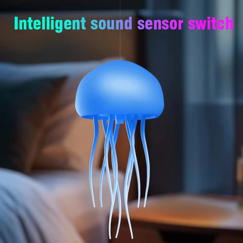 Jellyfish Cartoon LED Night Light – Voice Control RGB Rotating Bedside Lamp