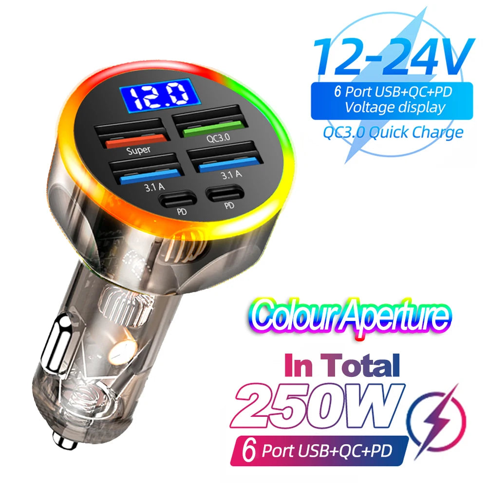 Fast Charge Car Cigarette Lighter Adapter 1-to-6