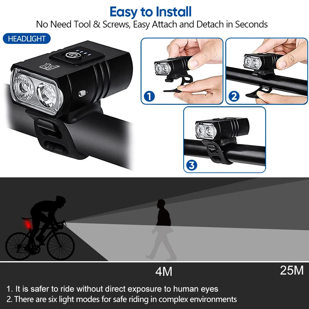 LED Bicycle Front Light Type-C Rechargeable