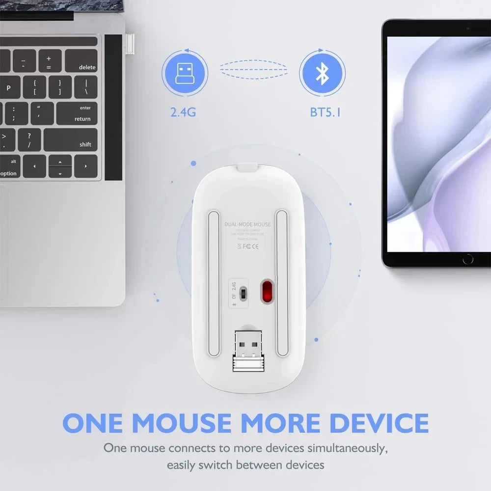 Silent Rechargeable LED Wireless Mouse (Bluetooth + 2.4GHz)