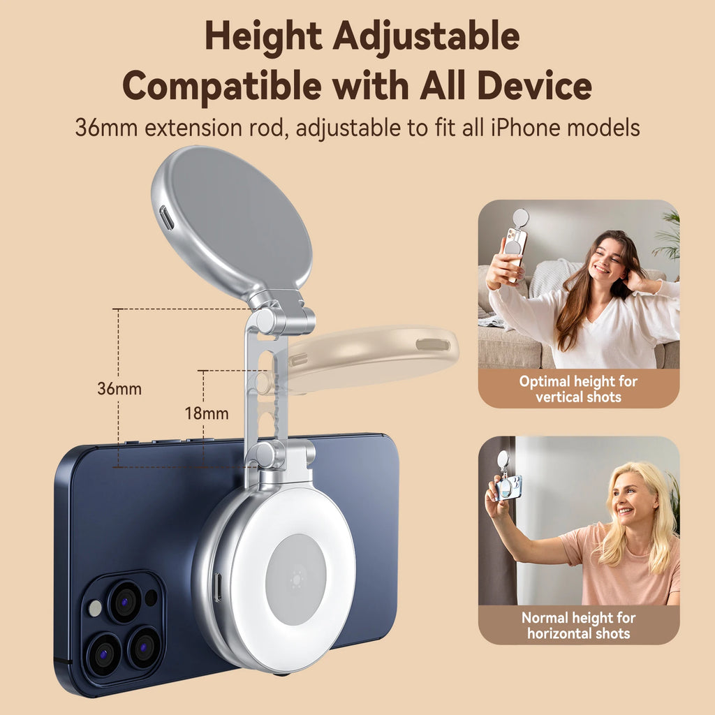 TELESIN Magnetic Phone Fill Light – Adjustable Selfie Light for iPhone, Xiaomi, Huawei, Samsung