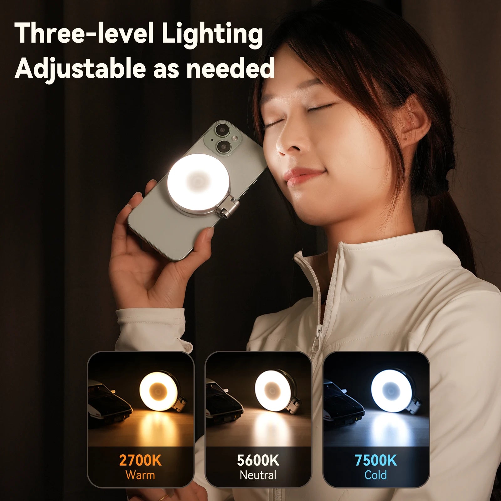 TELESIN Magnetic Phone Fill Light – Adjustable Selfie Light for iPhone, Xiaomi, Huawei, Samsung